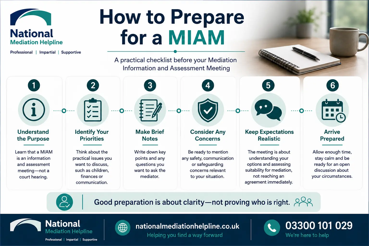 How to prepare for a miam in Dorset How to prepare for a miam infographics , explaining How to prepare for a miam in Dorset:  Understand how to prepare for a miam in 6 Steps
